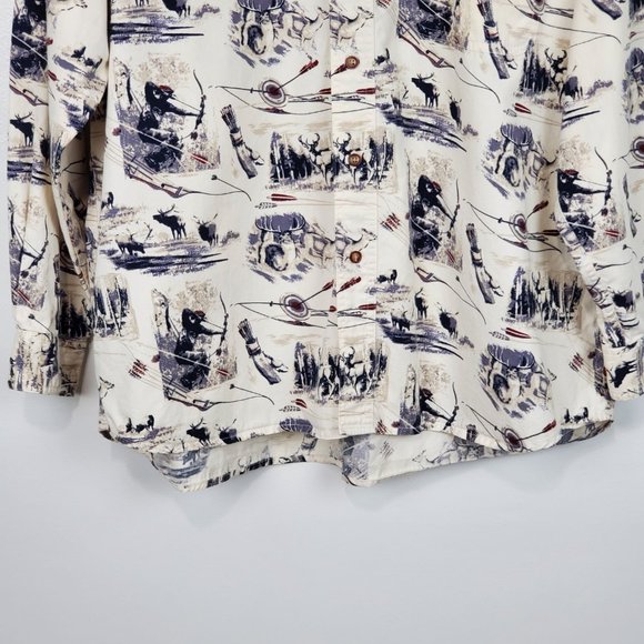 North River Bow Hunter Deer Elk Print Button Down Men's Cotton Shirt Size L - Picture 3 of 12